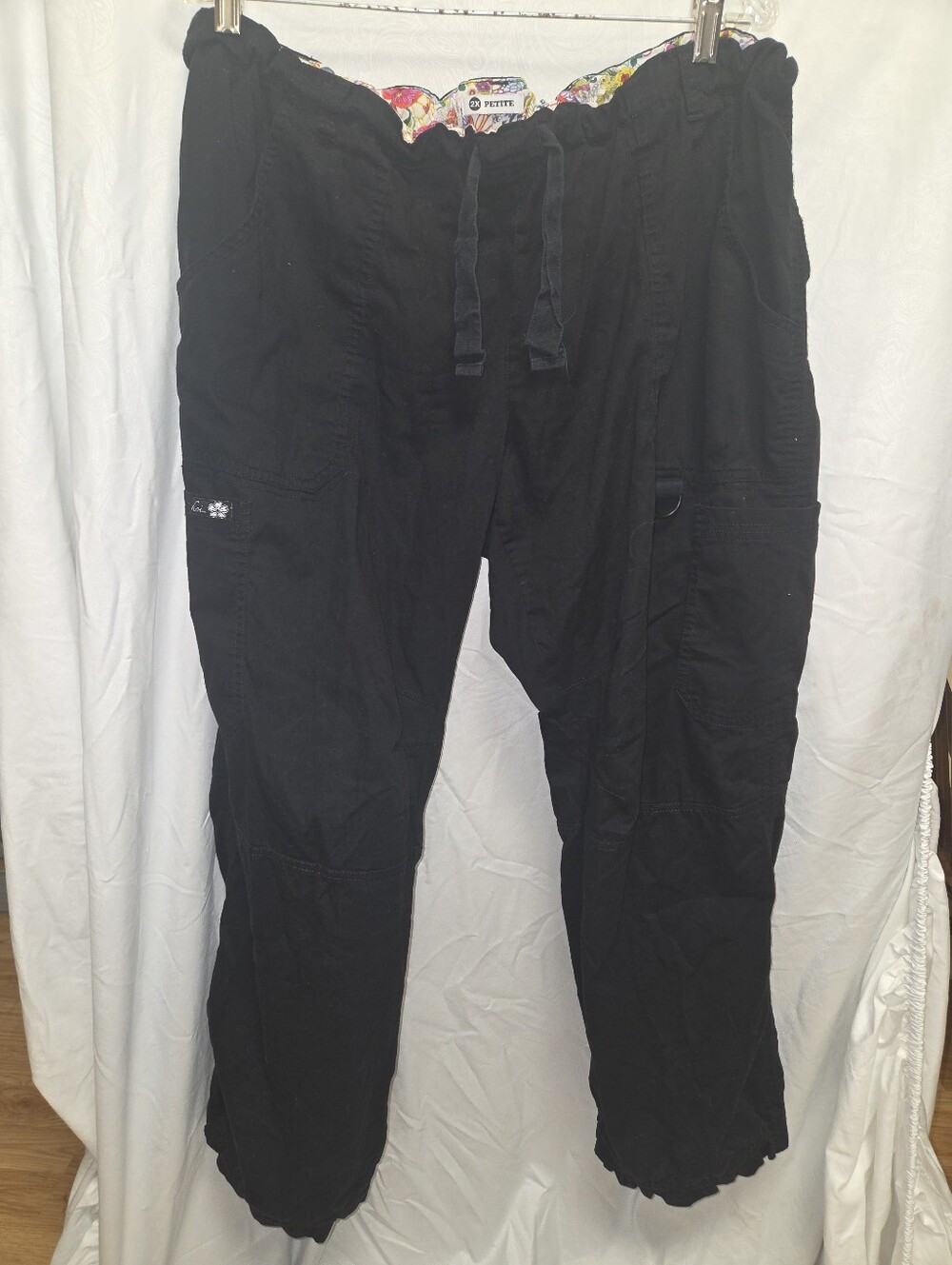 Koi Women's P2X Black Scrub Pants Elastic &drawstring Waist And Hem Cargo Pocket